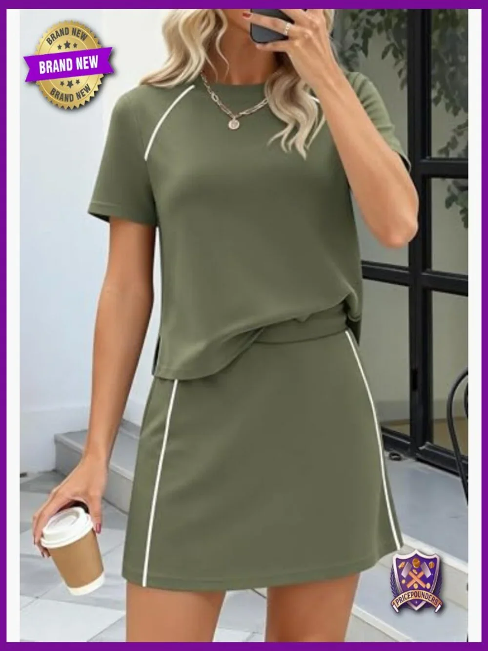 2 Piece Skirt Set Short Sleeve Top Skorts Matching Workout Travel Outfit